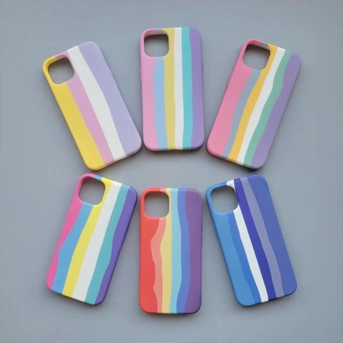 Funda de teléfono con patrón de arco iris de silicona